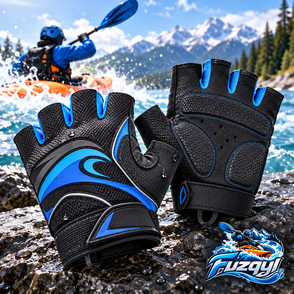 Blue & Black Fingerless Paddling Gloves