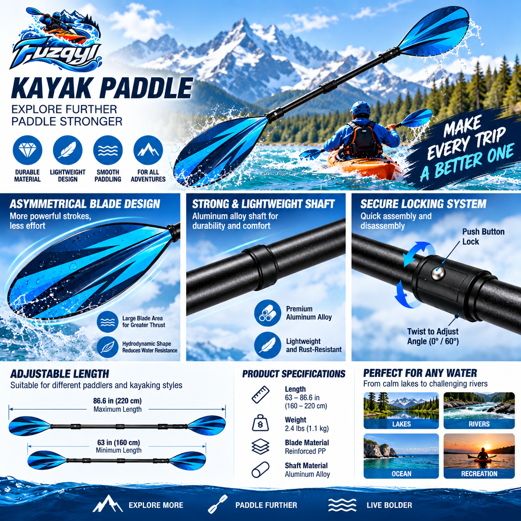 fuzqyl Double-Bladed Kayak Paddle — product overview