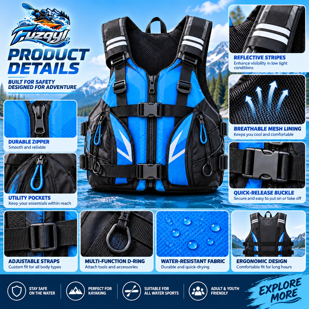 fuzqyl Padded Kayaking Buoyancy Vest — design details