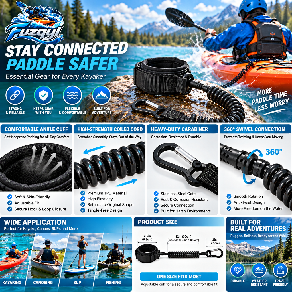 fuzqyl Coiled Kayak Leash with Wrist Cuff — product overview