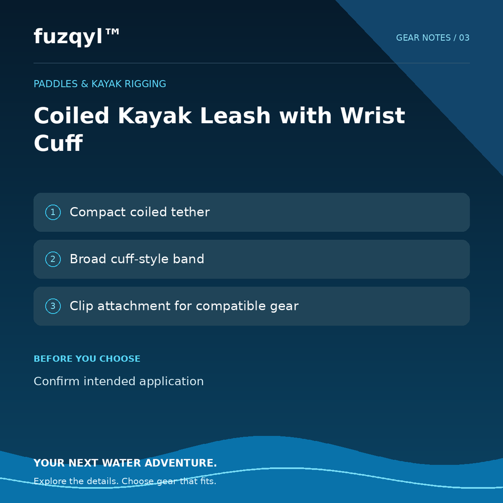 fuzqyl Coiled Kayak Leash with Wrist Cuff — product information card