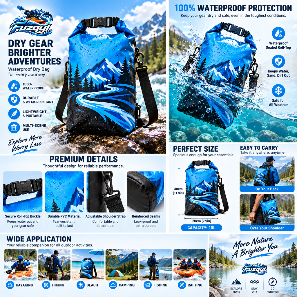 fuzqyl Blue Roll-Top Kayak Dry Bag — product overview