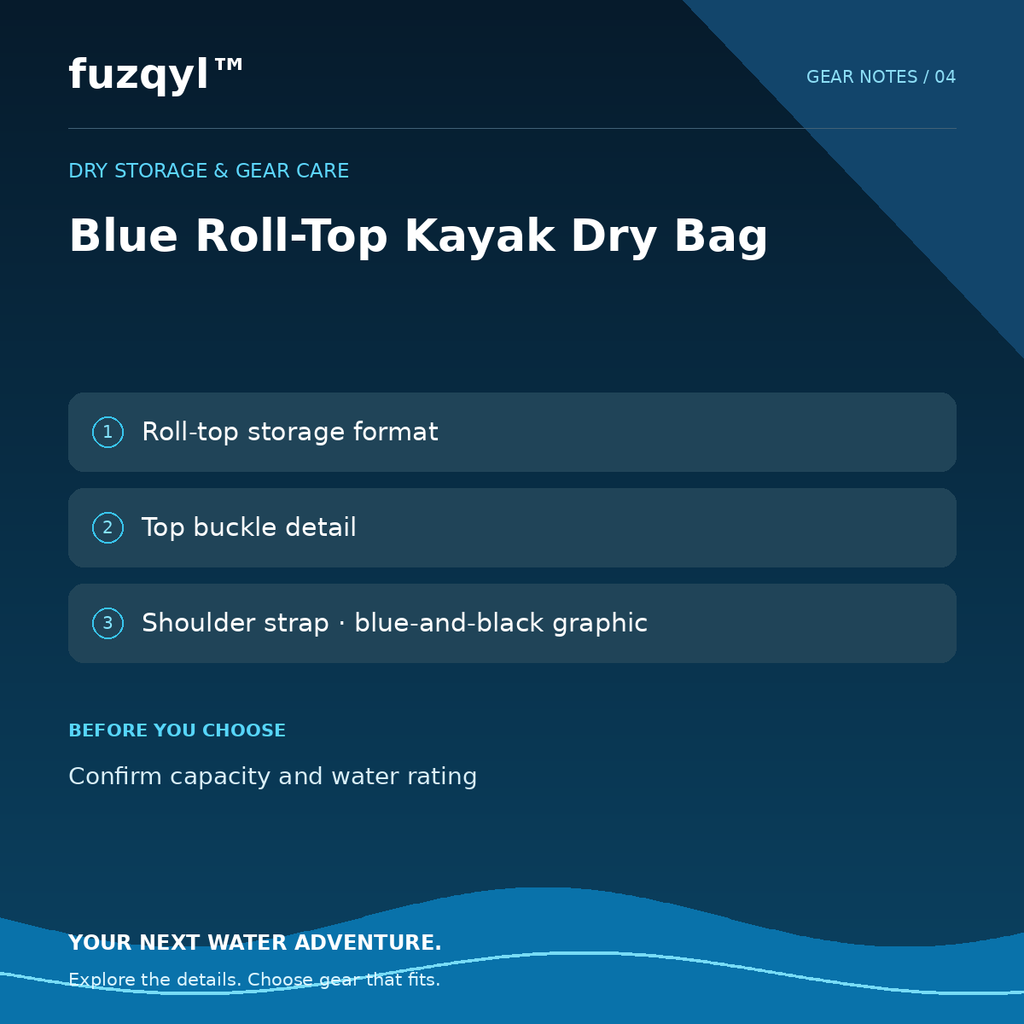 fuzqyl Blue Roll-Top Kayak Dry Bag — product information card