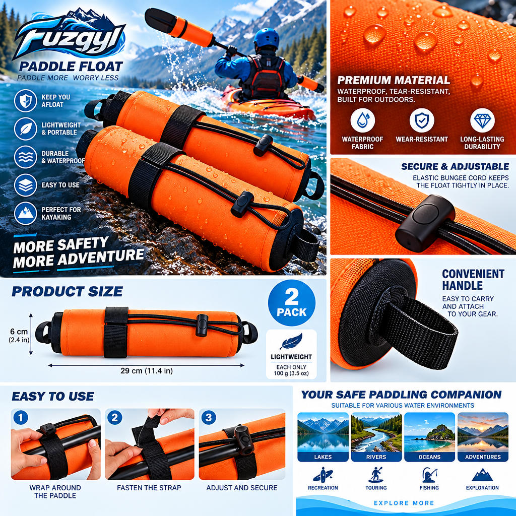 fuzqyl Orange Kayak Buoyancy Float Pair with Straps — product overview