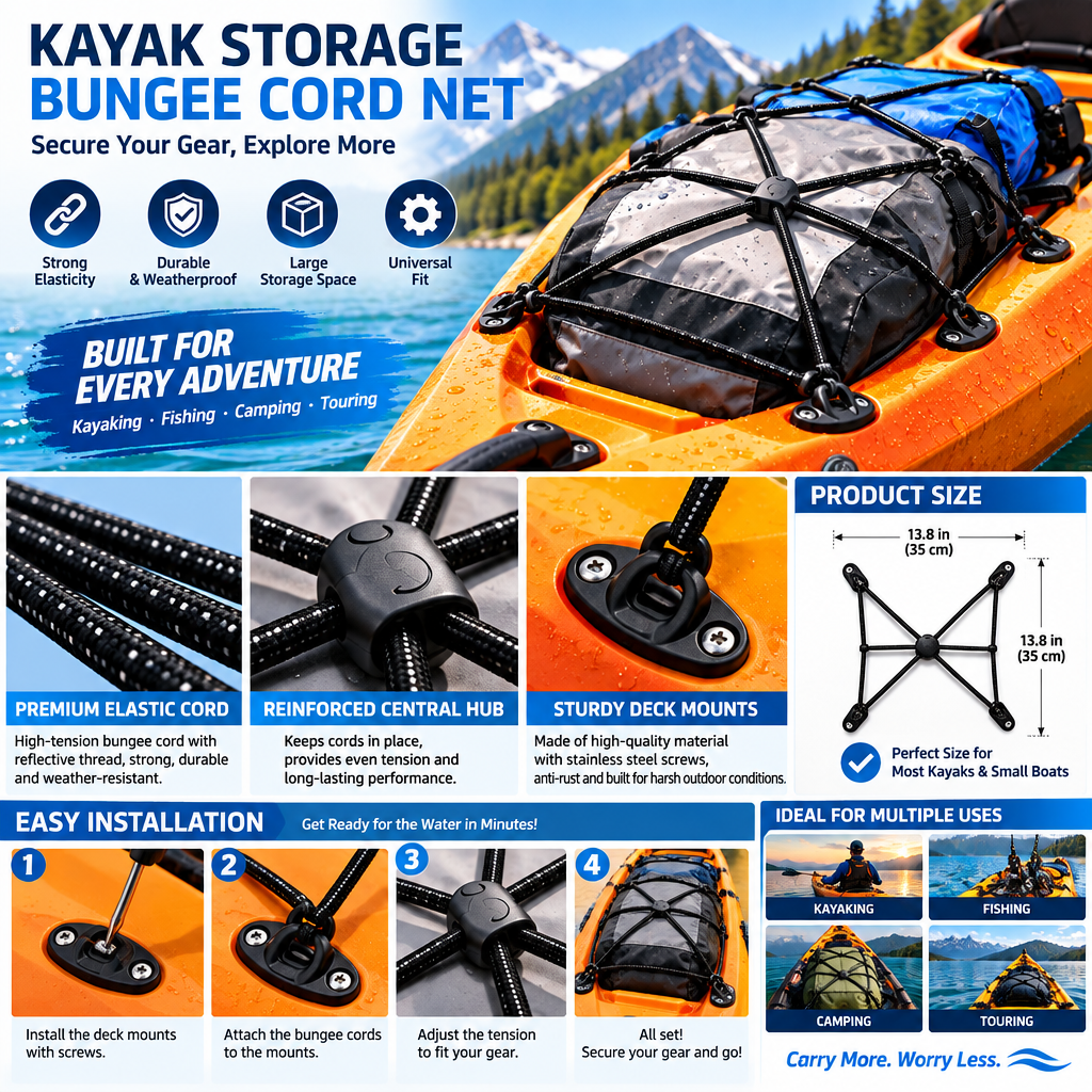 fuzqyl Elastic Kayak Deck Cargo Net — product overview