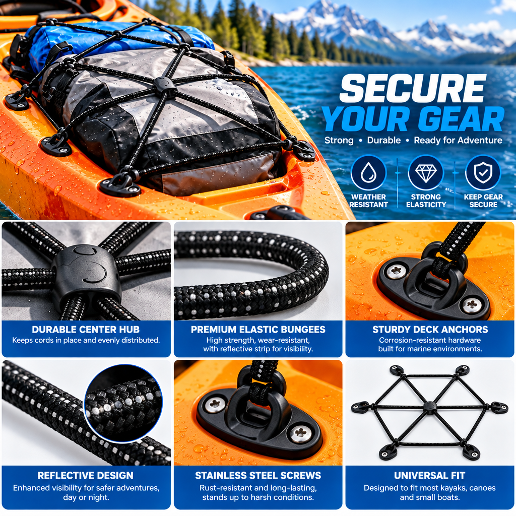 fuzqyl Elastic Kayak Deck Cargo Net — design details