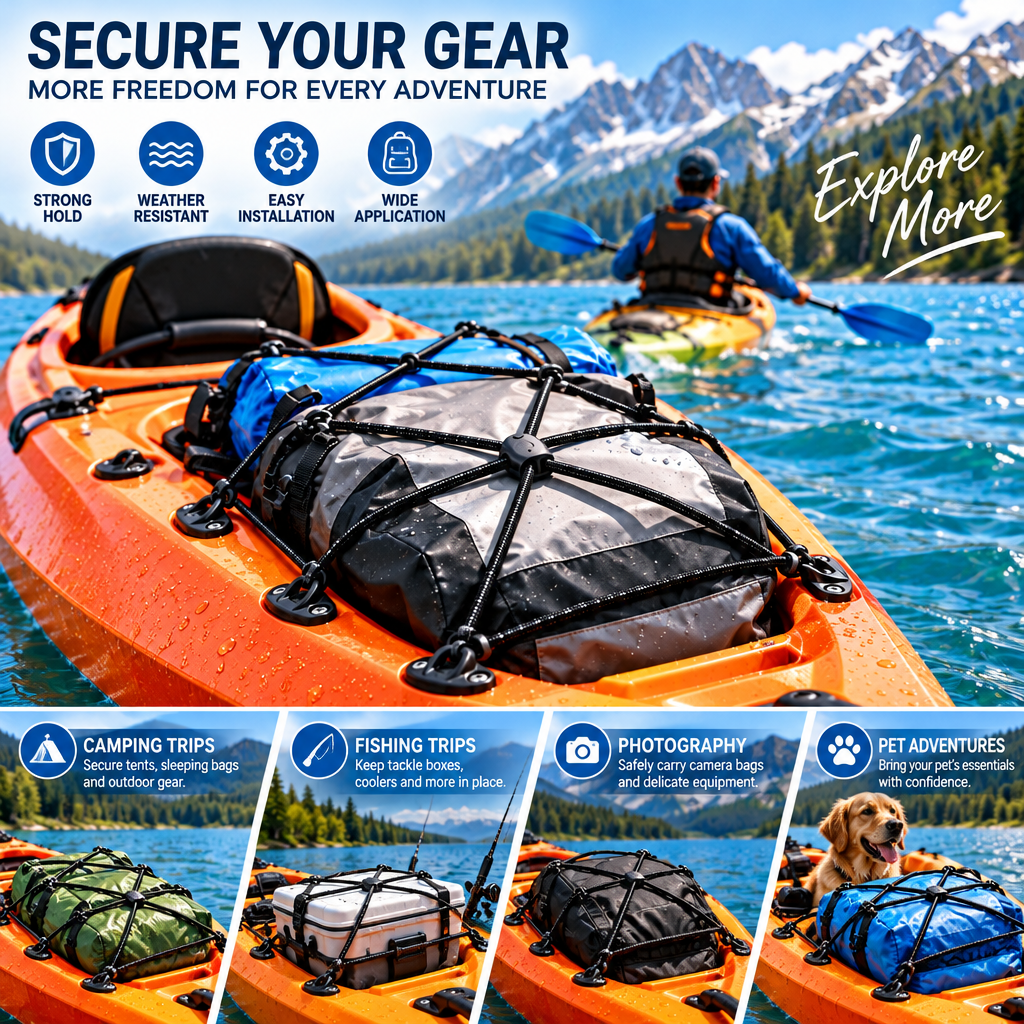 fuzqyl Elastic Kayak Deck Cargo Net — outdoor scene