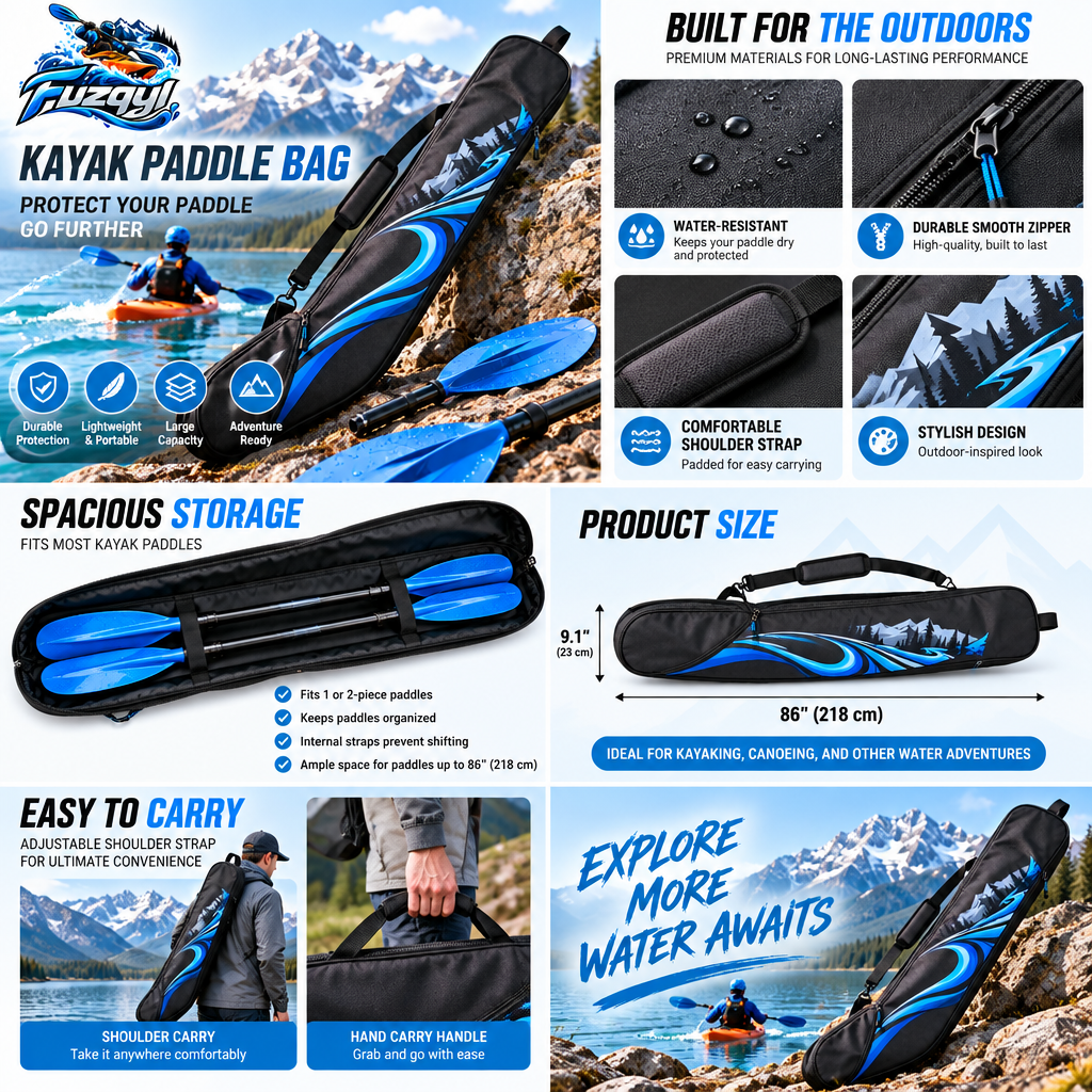 fuzqyl Padded Kayak Paddle Carry Bag — product overview