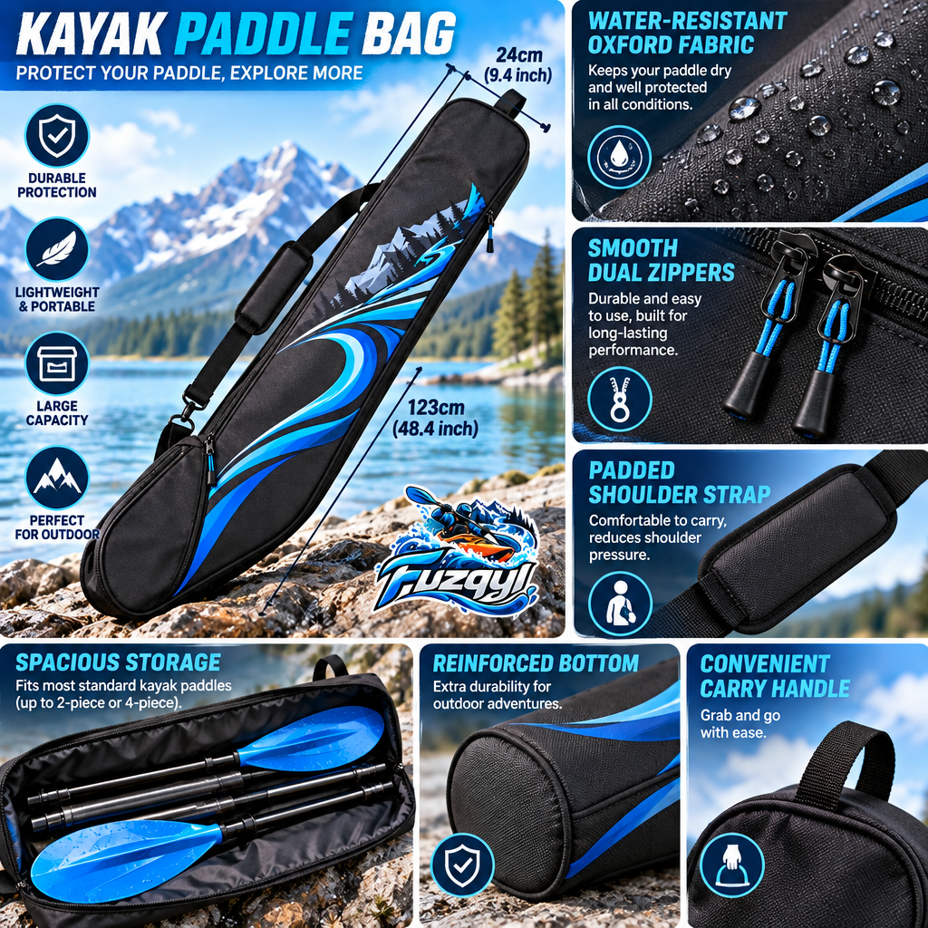 fuzqyl Padded Kayak Paddle Carry Bag — design details