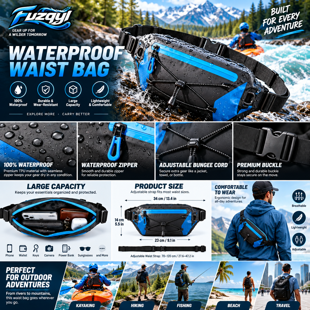 fuzqyl Blue Water-Resistant-Style Kayak Waist Pack — product overview
