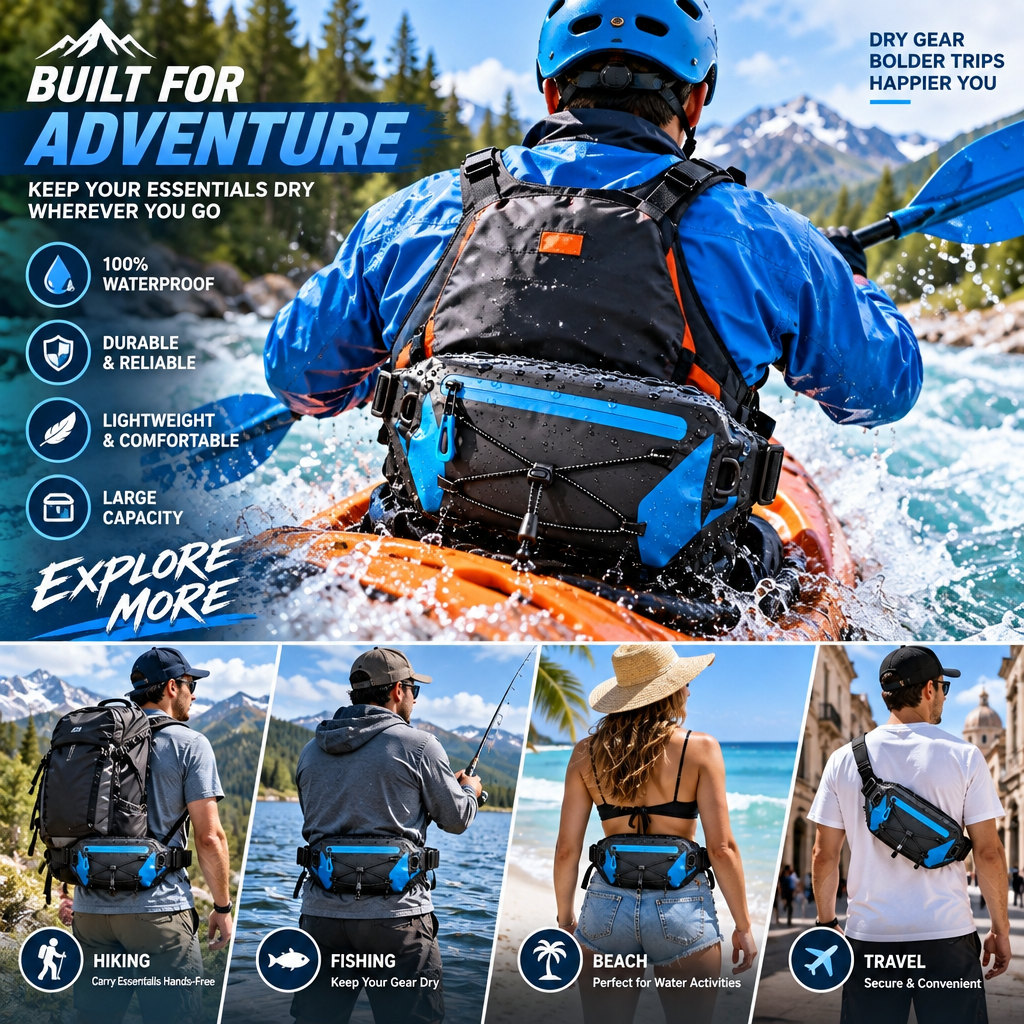 fuzqyl Blue Water-Resistant-Style Kayak Waist Pack — outdoor scene