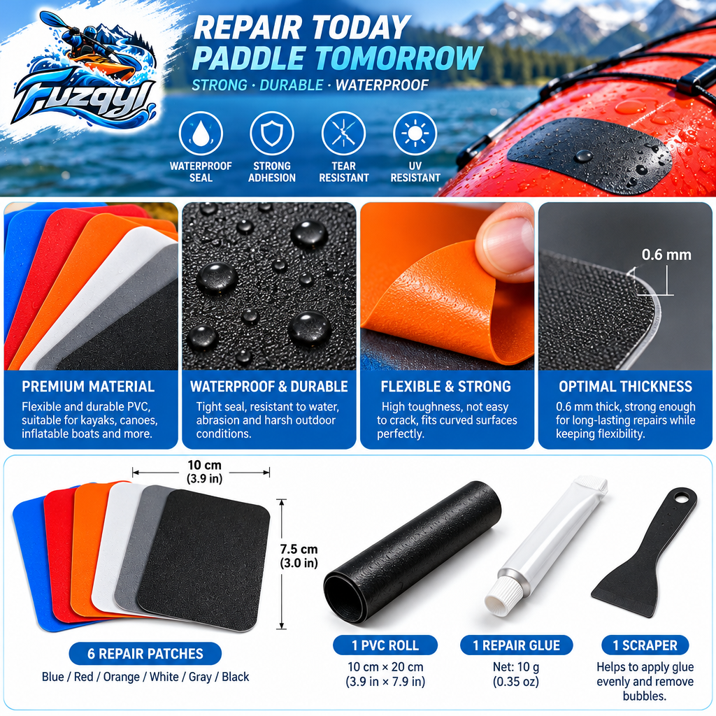 fuzqyl Assorted Color Kayak Repair Patch Kit — design details