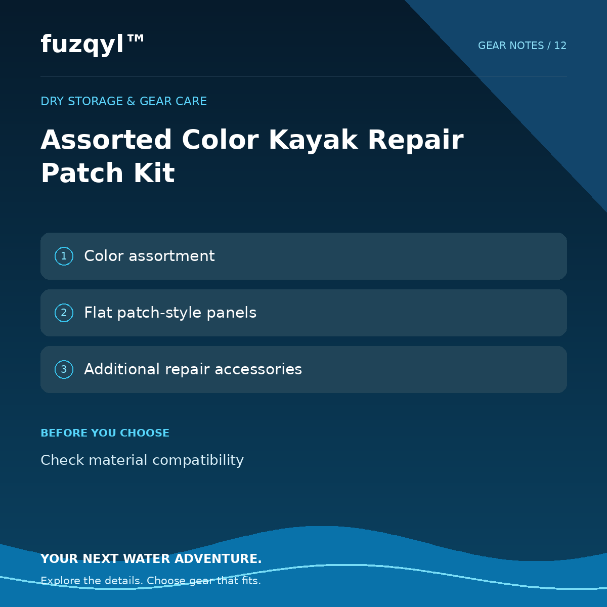 fuzqyl Assorted Color Kayak Repair Patch Kit — product information card