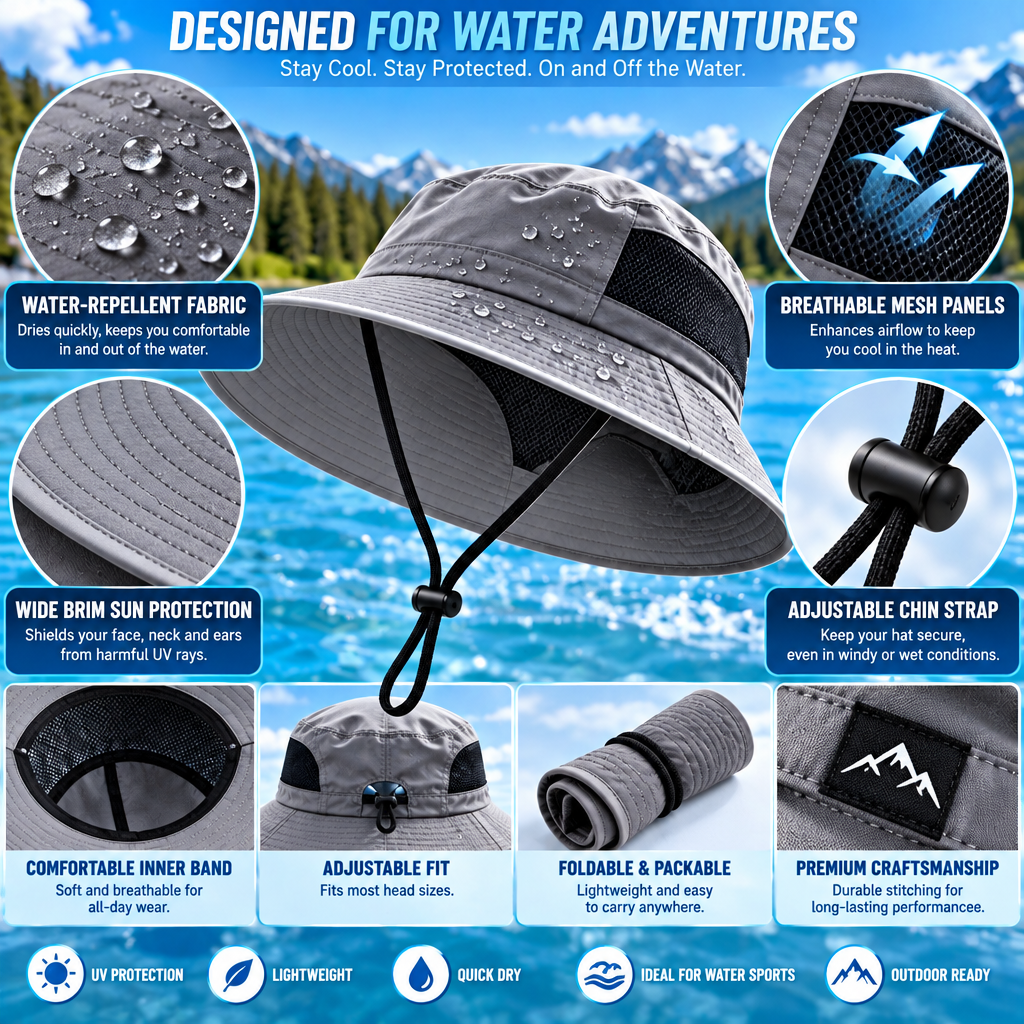 fuzqyl Wide-Brim Outdoor Sun Hat with Chin Cord — design details