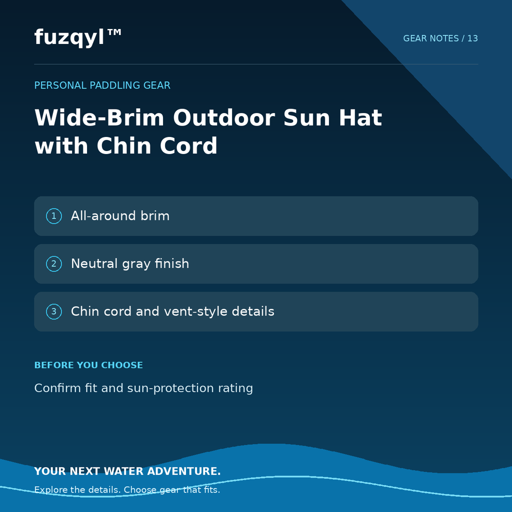 fuzqyl Wide-Brim Outdoor Sun Hat with Chin Cord — product information card