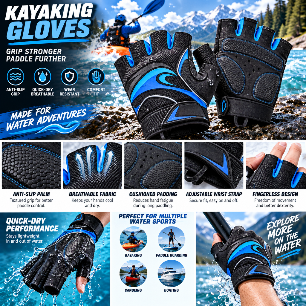 fuzqyl Blue & Black Fingerless Paddling Gloves — product overview