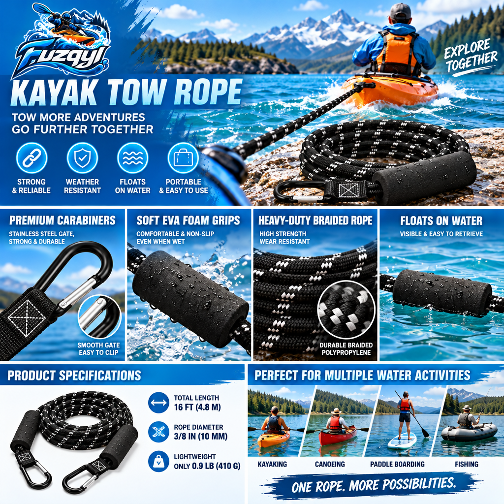 fuzqyl Braided Kayak Tether Rope with Clips — product overview
