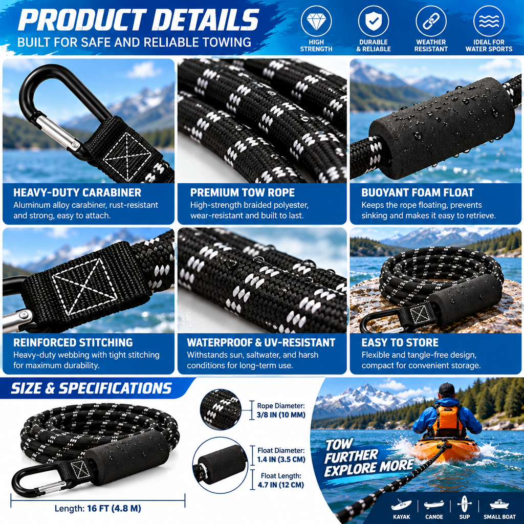 fuzqyl Braided Kayak Tether Rope with Clips — design details